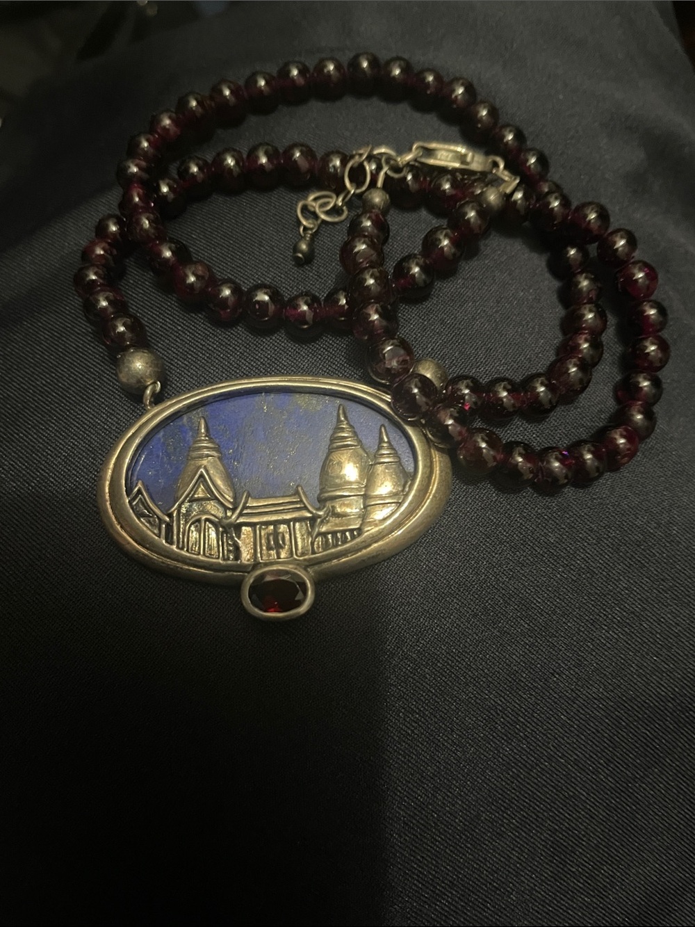 Beaded Pendant Necklace with Blue Enamel Scene - Picture 2 of 6
